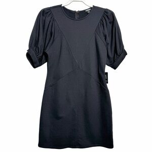 EXPRESS Black Puff Sleeve Mini Dress V-Seam Knit Stretch LBD Women's Sz XS